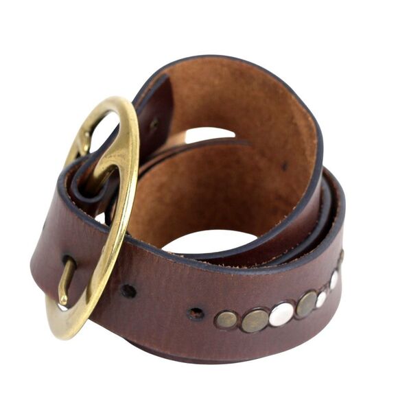 CLASSIC BROWN REAL LEATHER 1.5"Wd STUDDED DRESS CASUAL WOMEN'S BELT Sz S/M (E97 - Picture 3 of 12